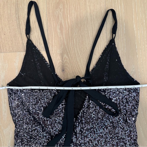 Free People Gold Rush Mini Dress Sequins Sparkle Night Black Dark Romantic Large - Picture 14 of 16